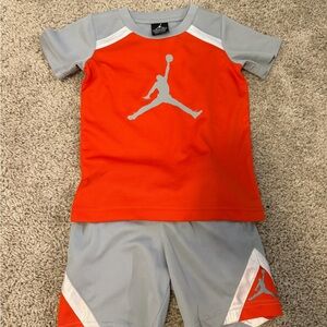 Jordan Orange and Gray Short Sleeve Kids Tee & Shorts Set